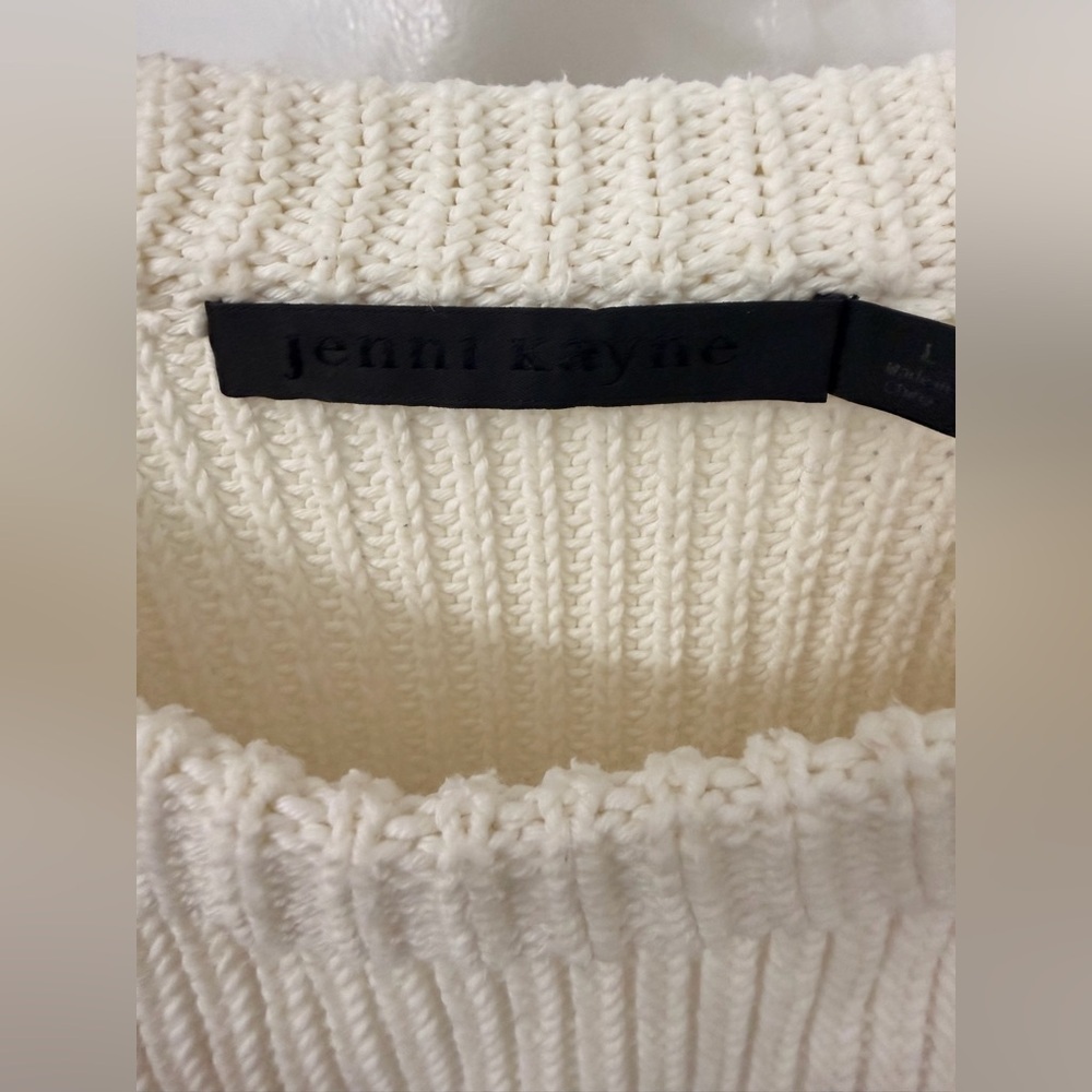 Jenni Kayne Fisherman Crewneck Cotton Sweater Ivory Size Large - Picture 8 of 11